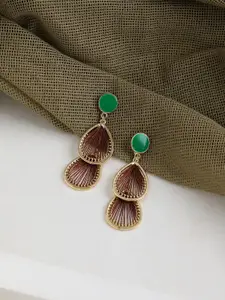 SOHI Brown & Green Gold-Plated Contemporary Drop Earrings