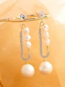 SOHI Gold Plated Contemporary Drop Earrings