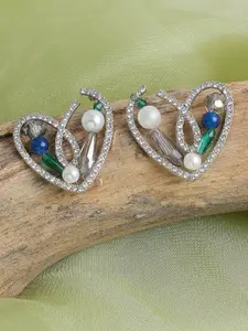 SOHI White & Blue Silver Plated Contemporary Hoop Earrings