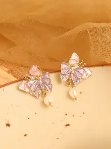 SOHI Gold-Plated Lavender Contemporary Studs Earrings