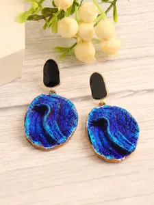 SOHI Black & Navy Blue Gold Plated Contemporary Drop Earrings