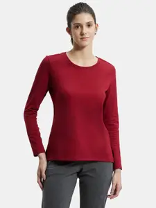 Jockey A140 Women Super Combed Cotton Relaxed Fit Solid T-Shirt - Rhubarb