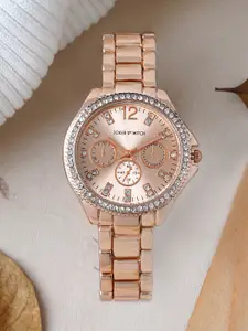 JOKER & WITCH Women Gold-Toned Embellished Dial & Rose Gold Toned Bracelet Style Straps Analogue Watch