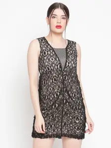 Amagyaa Women Green Ethnic Motifs Net Sheath Mini Dress