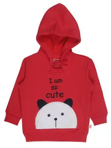 Bodycare Kids Girls Red Embroidered Cotton Hooded Sweatshirt