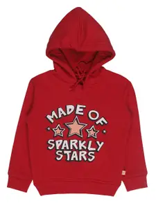 Bodycare Kids Girls Red Printed Cotton Hooded Sweatshirt