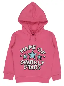 Bodycare Kids Girls Pink Printed Cotton Hooded Sweatshirt