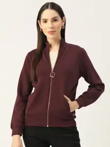 Madame Women Burgundy Front-Open Sweatshirt