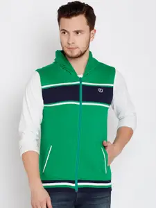 Van Heusen Sport Men Green Striped Hooded Sweatshirt