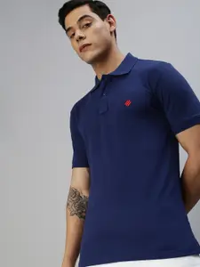 ONN Men Navy Solid Polo Collar T-shirt
