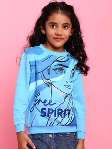 BONKIDS Girls Blue Printed Elsa Cotton Sweatshirt