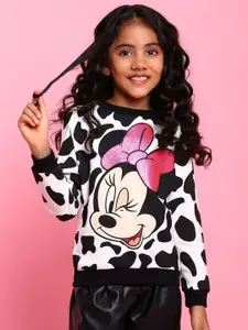 BONKIDS Girls White Minnie Mouse Printed Cotton Sweatshirt