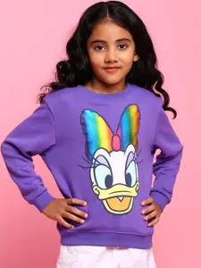 BONKIDS Girls Purple Daisy Duck Printed Cotton Sweatshirt