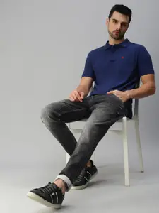 ONN Men Navy Solid Polo Collar T-shirt