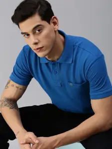 ONN Men Blue Solid Polo Collar T-shirt