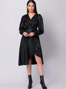 FabAlley Black Floral Satin Midi Dress