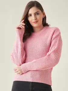 Modeve Women Pink Acrylic Cable Knit Pullover