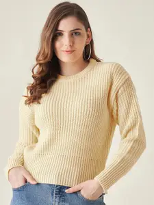 Modeve Women Yellow Acrylic Cable Knit Pullover