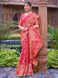 MONJOLIKA FASHION Pink & Gold-Toned Ethnic Motifs Zari Banarasi Saree