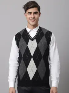 Cantabil Men Black & Grey Checked Checked Sweater Vest