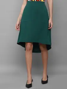 Allen Solly Woman Green Solid A-Line High-Low Skirt