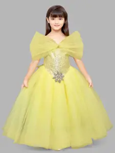 Pink Chick Girls Yellow Sequinned Off-Shoulder Net Ball Gown