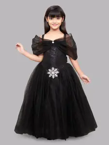 Pink Chick Girls Black Sequinned Off-Shoulder Net Ball Gown
