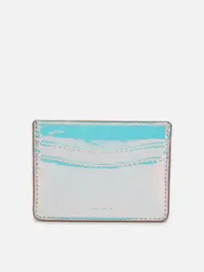 FOREVER 21 Women Silver-Toned & Blue PU Card Holder
