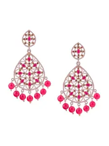 Brandsoon Pink & Rose Gold Stone Studded Drop Earrings