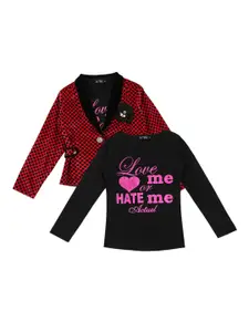 Actuel Girls Pink & Black Printed Party Blazers With T-Shirt