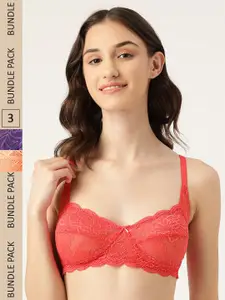 Leading Lady Set of 3 Red & Purple Floral T-Shirt Bra