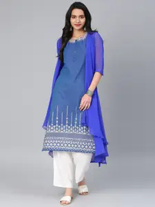 Vishudh Women Navy Printed A-Line Kurta