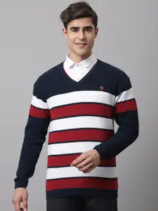 Cantabil Men Navy Blue & White Striped Striped Pullover