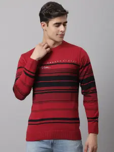 Cantabil Men Red & Black Striped Round Neck Pullover