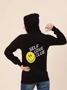 Lounge Dreams Women Black Printed Cotton Hooded Sweatshirt