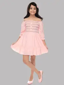 Toonyport Girls Pink Off-Shoulder Chiffon Dress