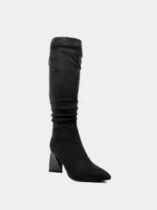Carlton London Women Black High Top Block Heeled Slouchy Boots