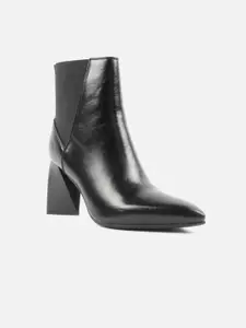 Carlton London Women Black Mid Top Block Heeled Boots