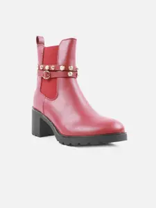 Carlton London Women Red Mid-Top Block Heeled Boots