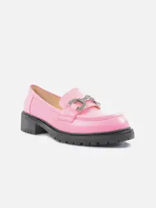 Carlton London Women Pink Solid Slip-On Casual Loafers