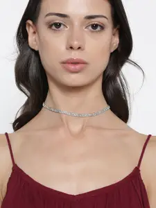 Bellofox Silver-Toned Stone-Studded Choker Necklace