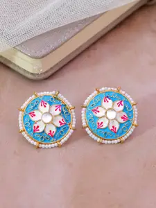 Crunchy Fashion Blue Gold-Plated Classic Studs Earrings