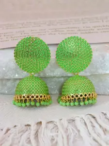 Crunchy Fashion Green & Gold-Plated Dome Shaped Jhumkas Earrings