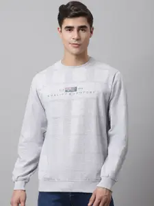 Cantabil Men Grey Melange Printed Fleece Sweatshirt