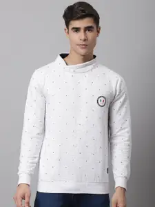 Cantabil Men Off White Printed Fleece Long Sleeves Sweatshirt