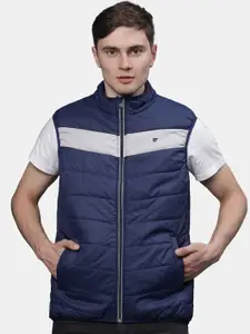 t-base Men Blue Grey Colourblocked Insulator Puffer Jacket