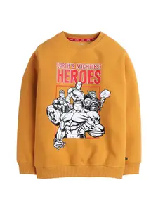 KINSEY Boys Mustard Printed Fleece Sweatshirt