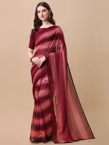 Fab Dadu Maroon Striped Jaali Net Ready to Wear Saree