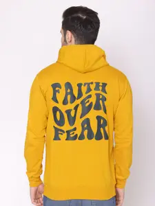 Lounge Dreams Men Mustard Printed Cotton Hooded Sweatshirt