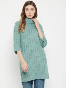 Madame Women Blue Cable Knit Acrylic Longline Pullover